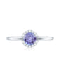 Anillo de compromiso de tanzanita natural con halo de diamantes