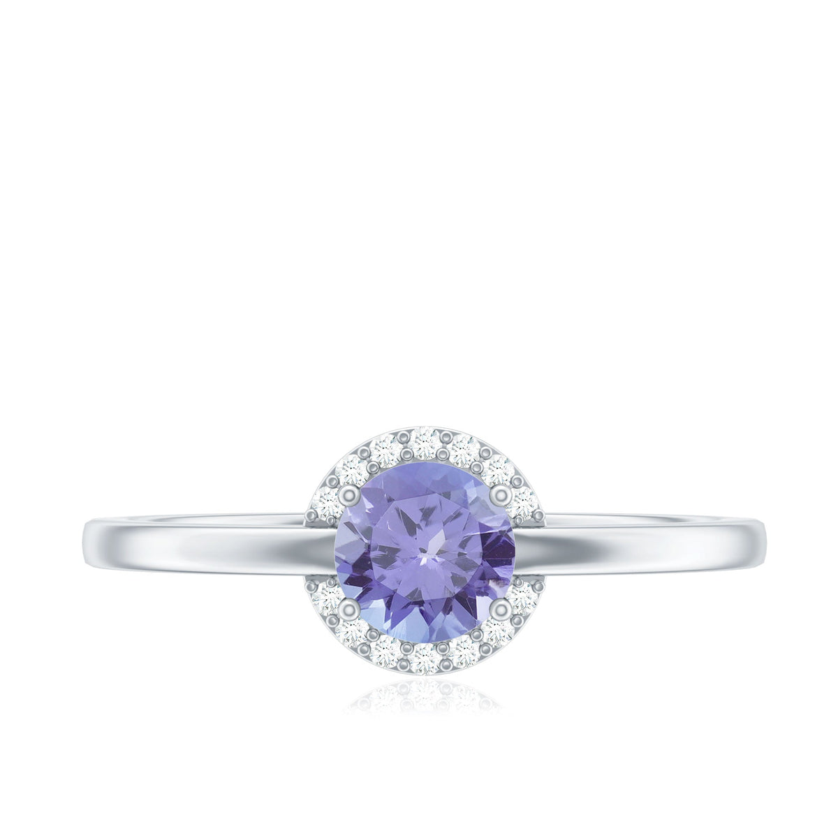 Anillo de compromiso de tanzanita natural con halo de diamantes