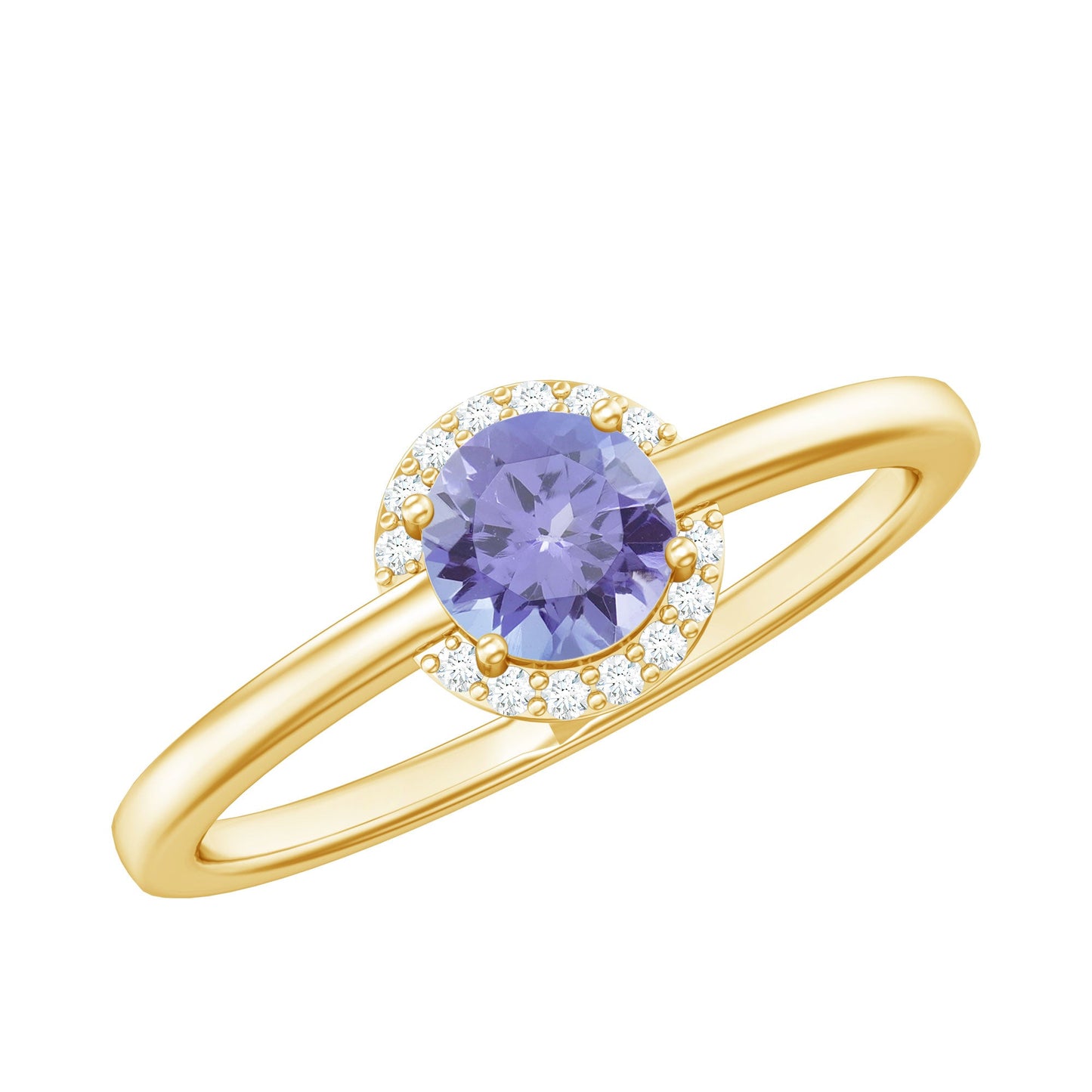 Anillo de compromiso de tanzanita natural con halo de diamantes