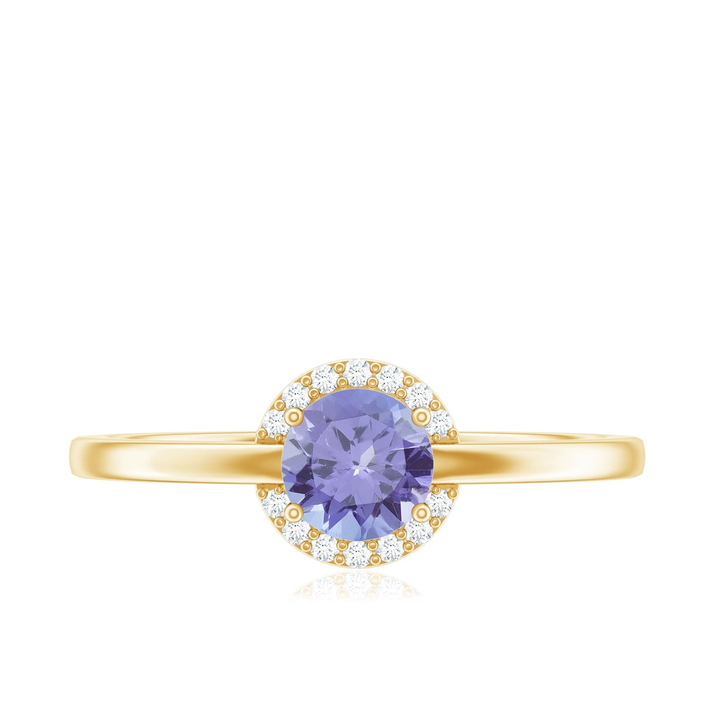 Anillo de compromiso de tanzanita natural con halo de diamantes