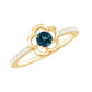0.6 Carat Round London Blue Topaz Flower Promise Ring with Diamond