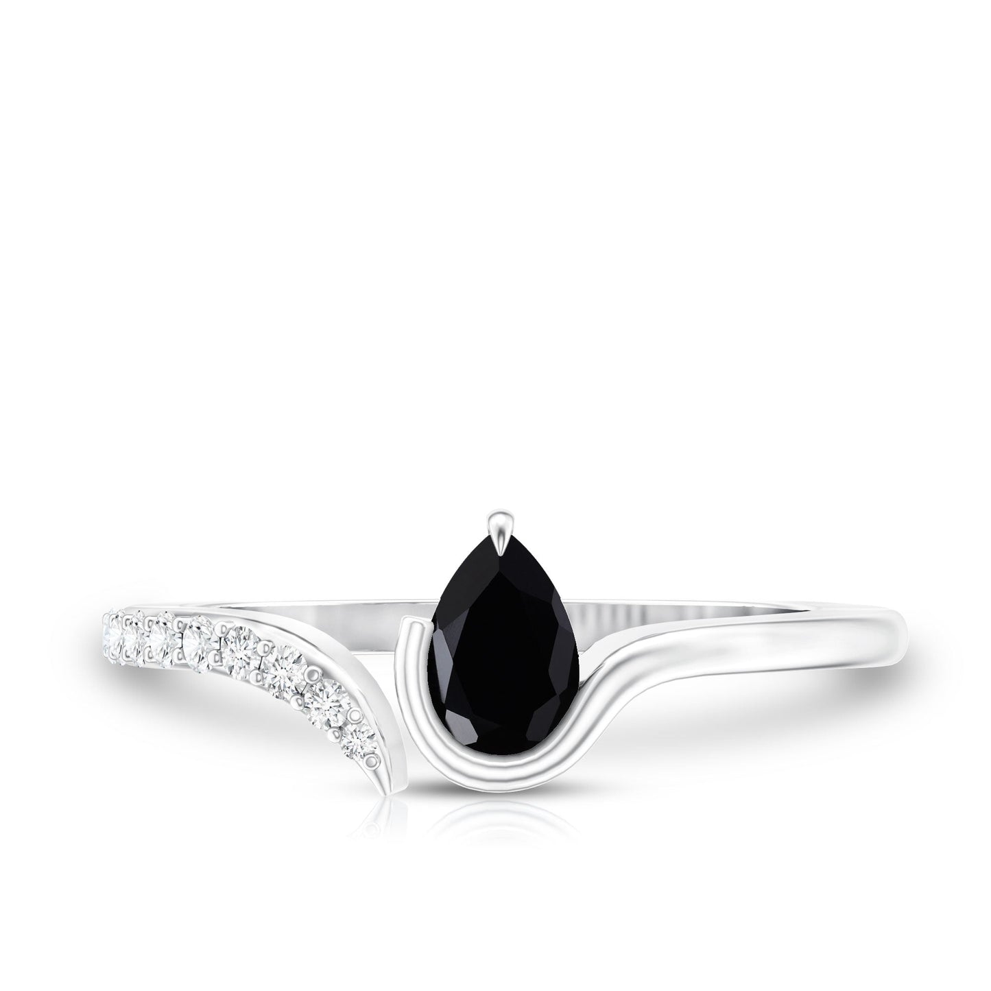 Pear Shaped Black Onyx Promise Ring with Diamonds
