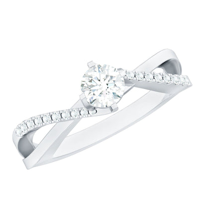 Minimal Diamond Engagement Ring with Crossover Shank