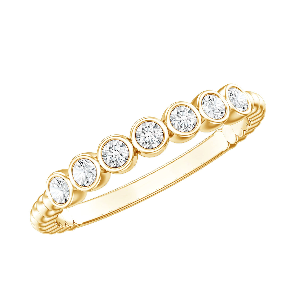 Anillo de media eternidad con diamantes redondos engastados en bisel