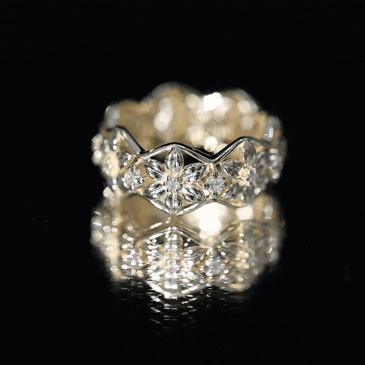 Anillo de boda con diseño floral de diamantes naturales con certificado