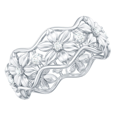 Anillo de boda con diseño floral de diamantes naturales con certificado