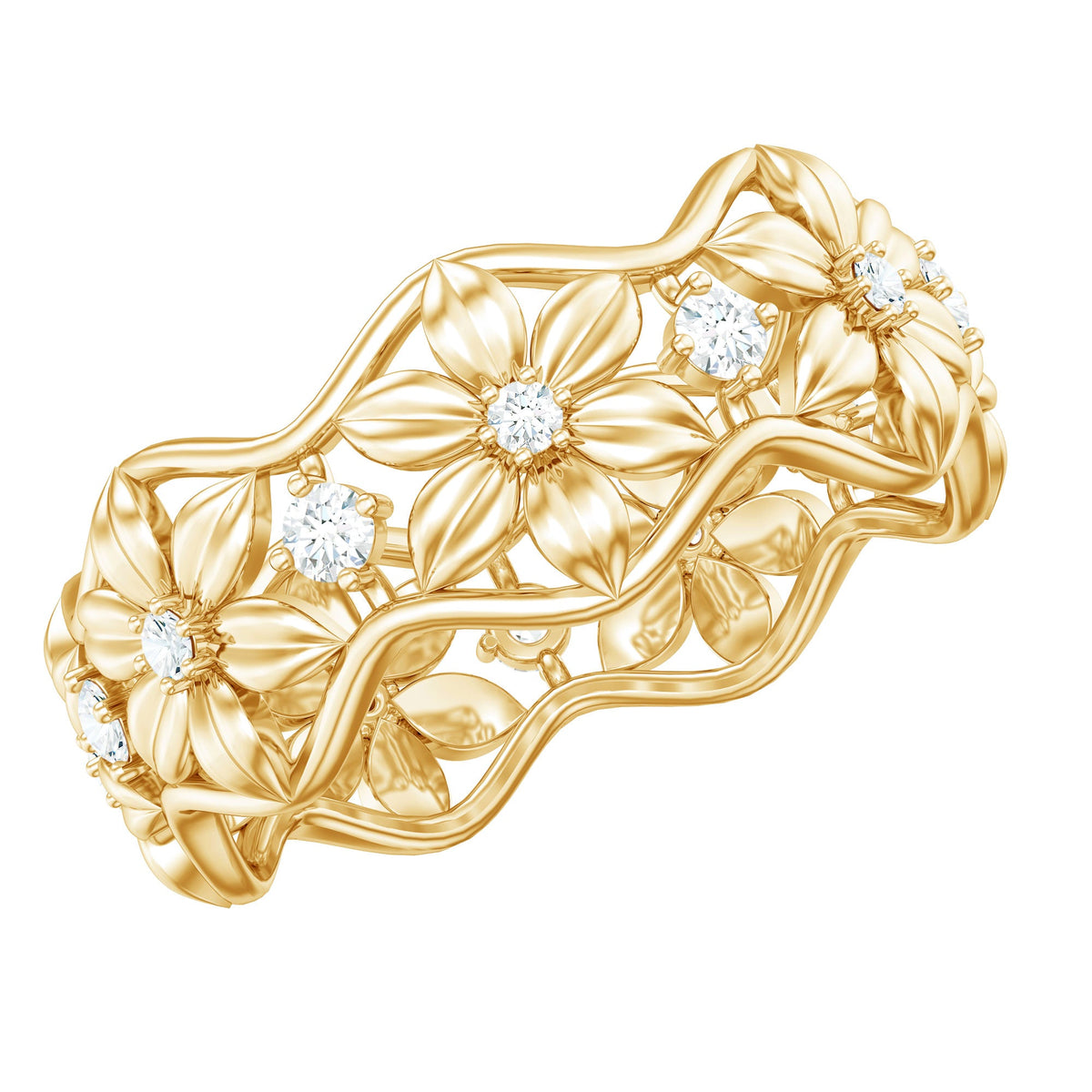 Anillo de boda con diseño floral de diamantes naturales con certificado
