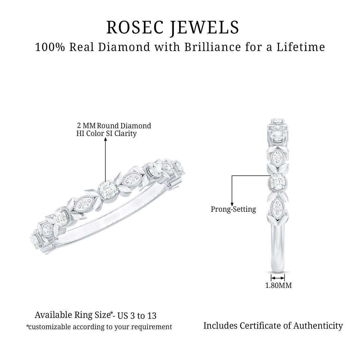 Anillo de boda de diamantes inspirado en la naturaleza