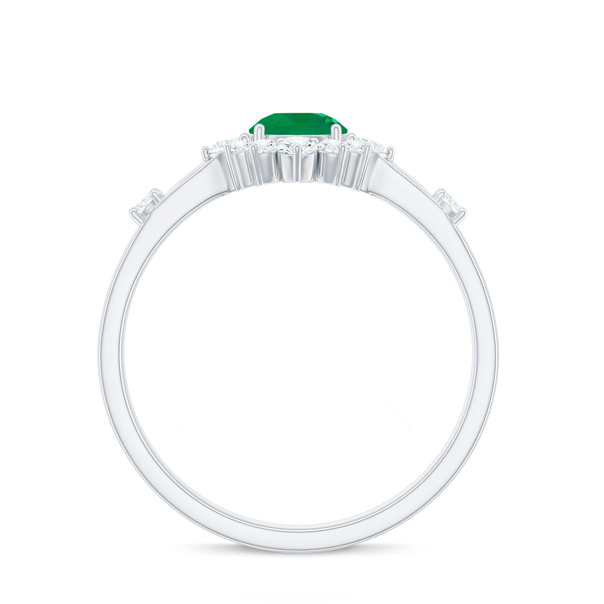 Anillo de Promesa de Esmeralda de Talla Redonda de 0.4 Quilates con Halo de Diamantes