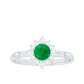 Anillo de Promesa de Esmeralda de Talla Redonda de 0.4 Quilates con Halo de Diamantes
