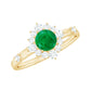 Anillo de Promesa de Esmeralda de Talla Redonda de 0.4 Quilates con Halo de Diamantes