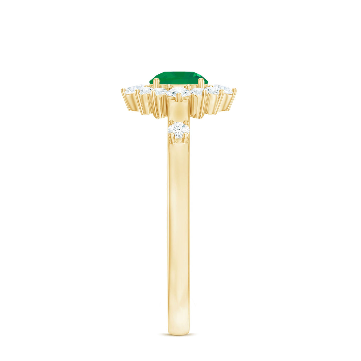 Anillo de Promesa de Esmeralda de Talla Redonda de 0.4 Quilates con Halo de Diamantes