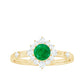 Anillo de Promesa de Esmeralda de Talla Redonda de 0.4 Quilates con Halo de Diamantes