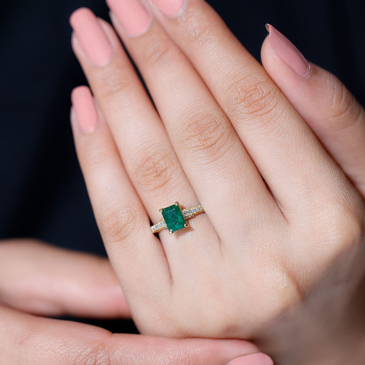 Vintage Inspired 1 Carat Emerald Cut Emerald Engagement Ring with Diamonds