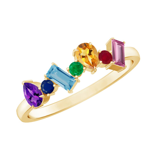 Anillo de promesa de piedras preciosas múltiples naturales para mujer