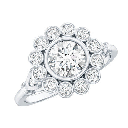 Certified Moissanite Bezel Set Engagement Ring