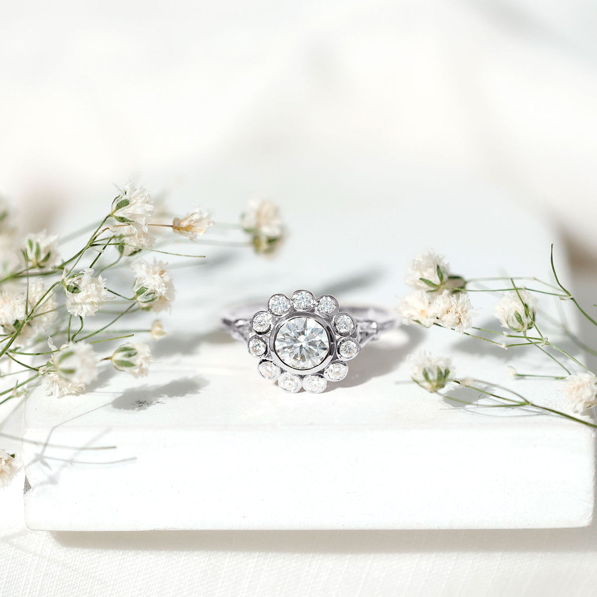 Certified Moissanite Bezel Set Engagement Ring