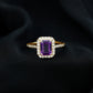 1.4 Carat Amethyst Emerald Cut Engagement Ring with Diamond Halo