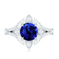 Certified 2.7 Carat Lab Grown Blue Sapphire Flower Engagement Ring with Diamond