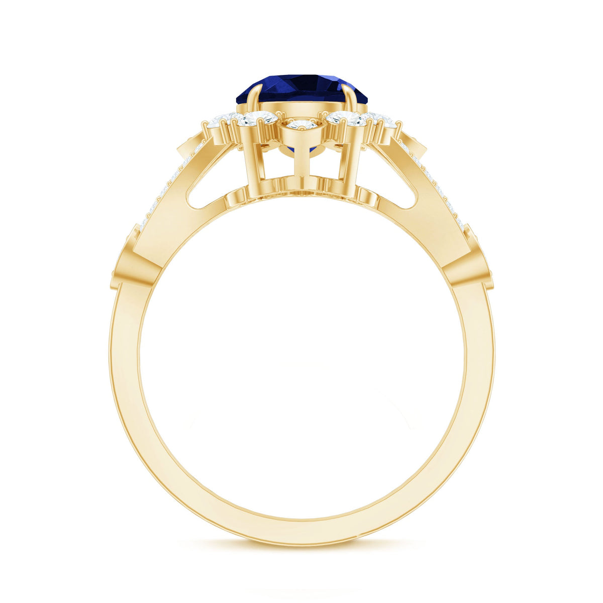 Certified 2.7 Carat Lab Grown Blue Sapphire Flower Engagement Ring with Diamond