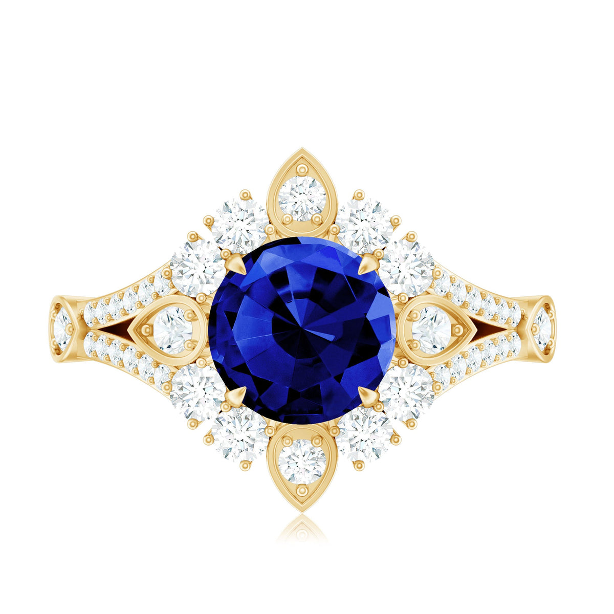 Certified 2.7 Carat Lab Grown Blue Sapphire Flower Engagement Ring with Diamond