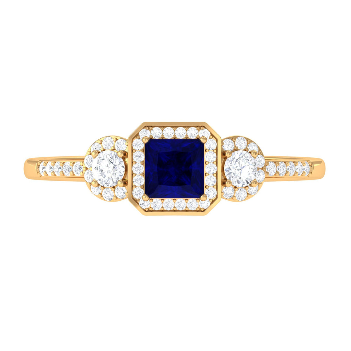 Real Blue Sapphire Princess Cut Blue Sapphire Engagement Ring with Diamond