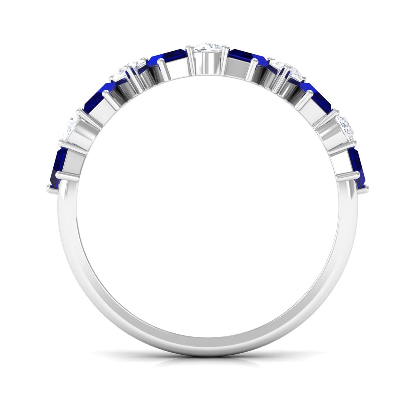 Anillo de Media Alianza con Zafiro Azul Baguette y Diamantes Genuinos