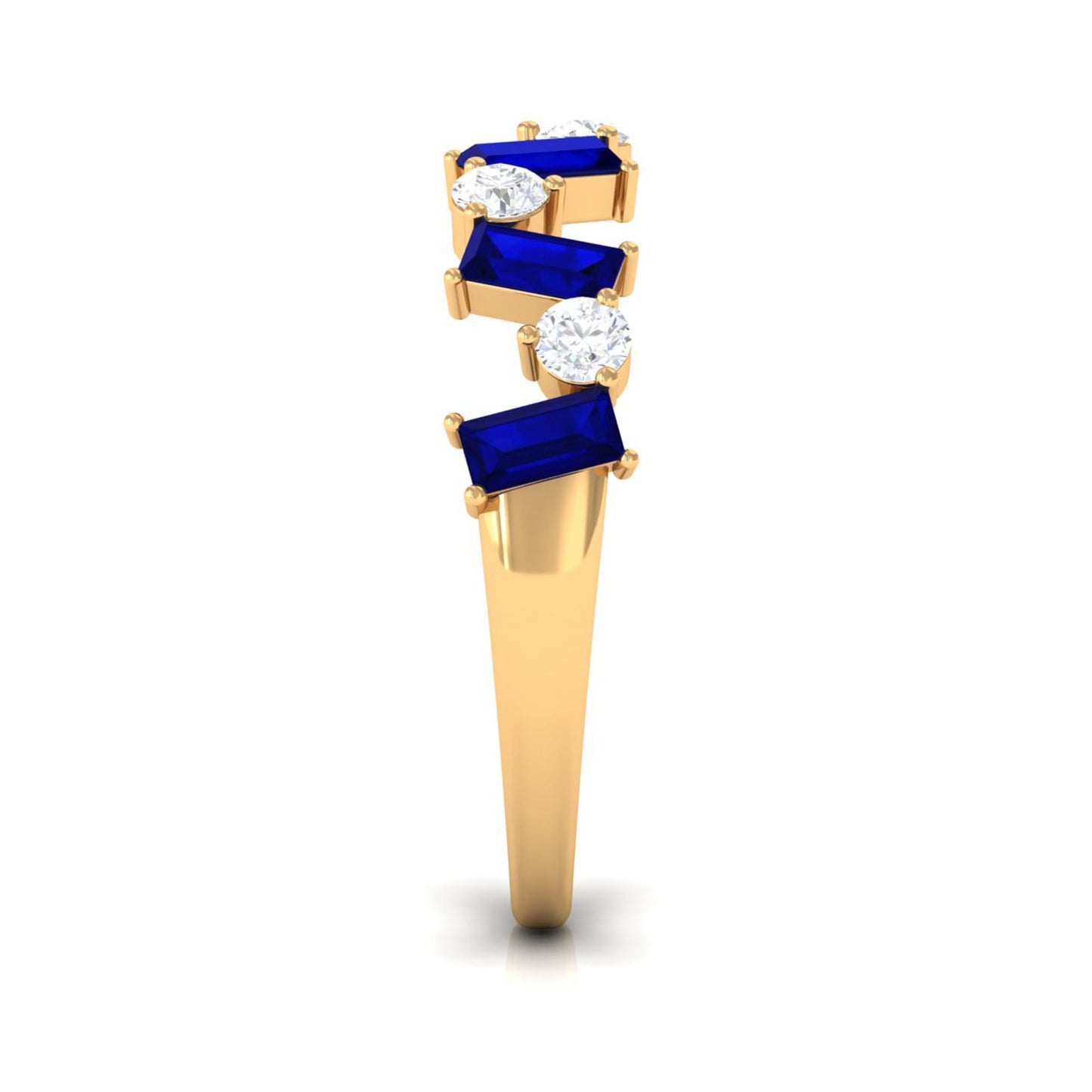 Anillo de Media Alianza con Zafiro Azul Baguette y Diamantes Genuinos