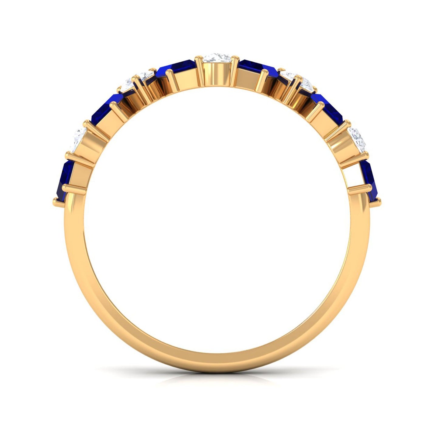 Anillo de Media Alianza con Zafiro Azul Baguette y Diamantes Genuinos
