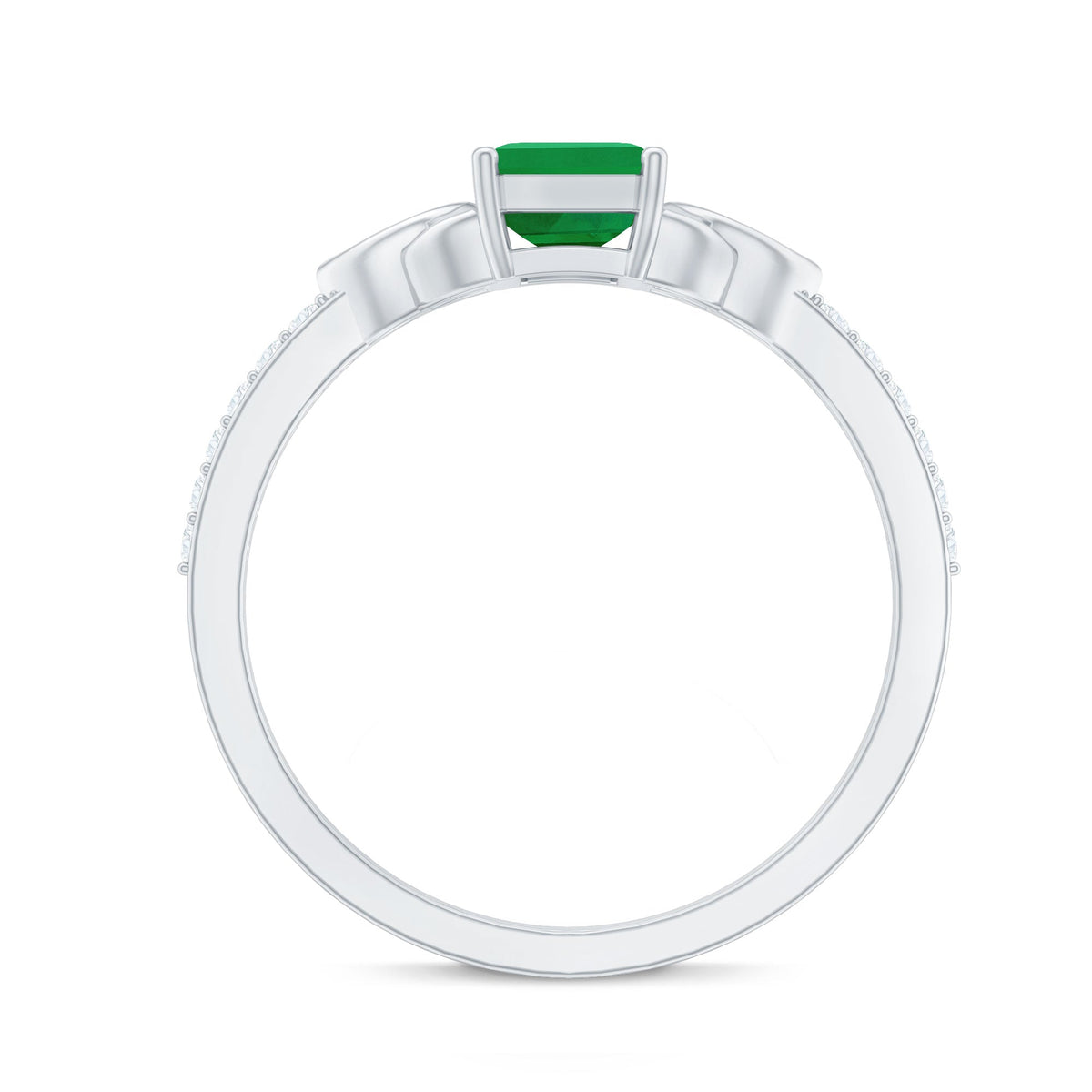 Natural 1.2 Carat Emerald Cut Emerald Diamond Engagement Ring with Celtic Knot