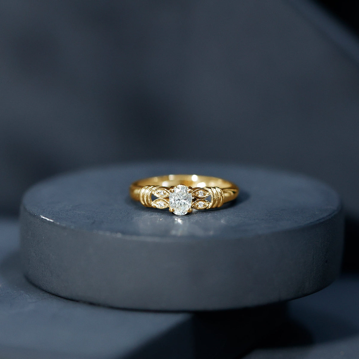 Natural Oval Cut Diamond Solitaire Engagement Ring