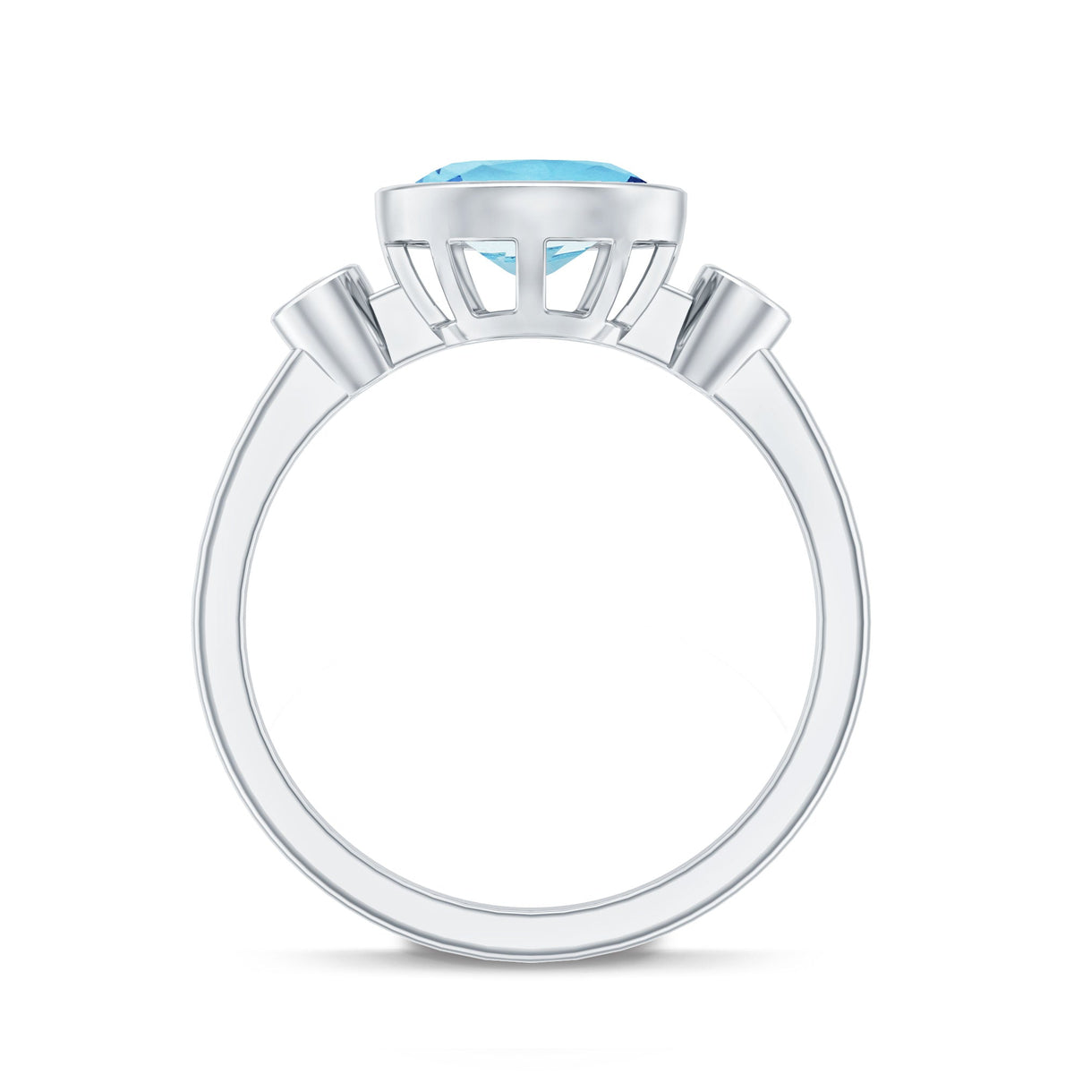 Bezel Set Aquamarine and Diamond East West Engagement Ring