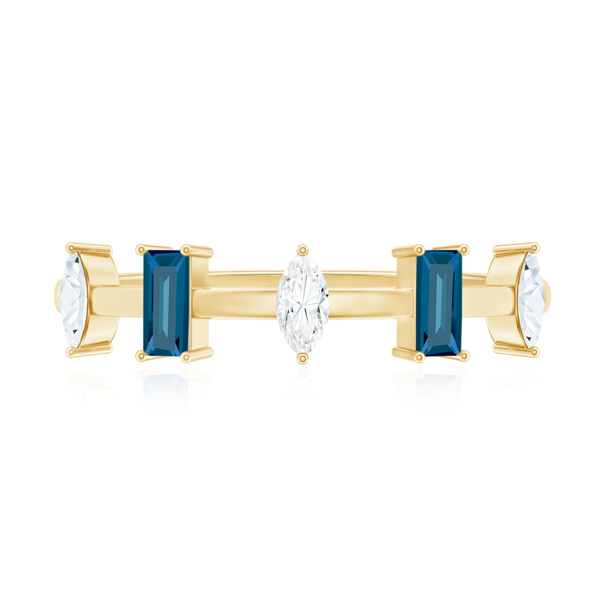 Baguette London Blue Topaz and Marquise Diamond Half Eternity Ring
