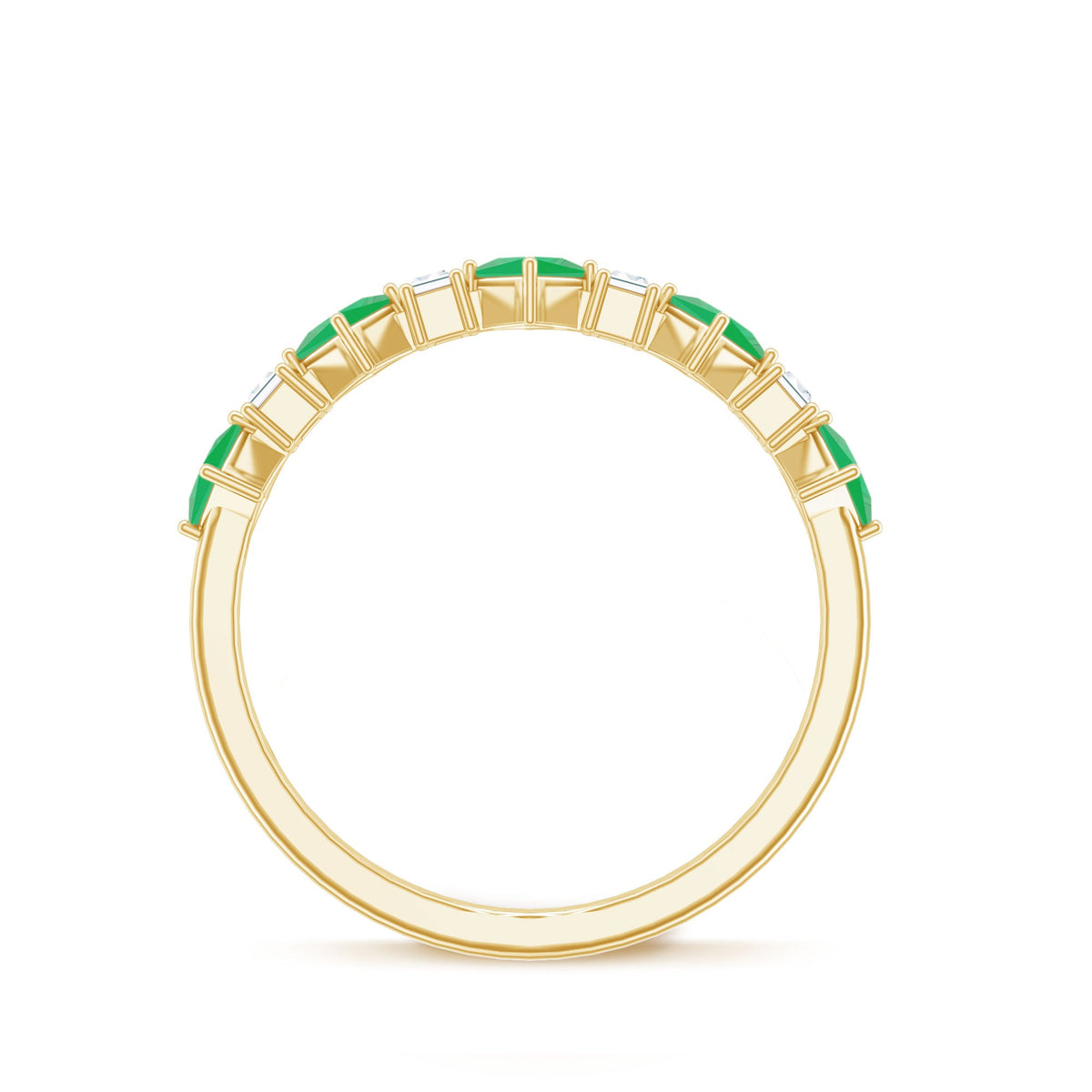Certified Real Princess Cut Emerald Half Eternity Anniversary Ring