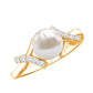Freshwater Pearl Solitaire Crossover Engagement Ring with Diamond