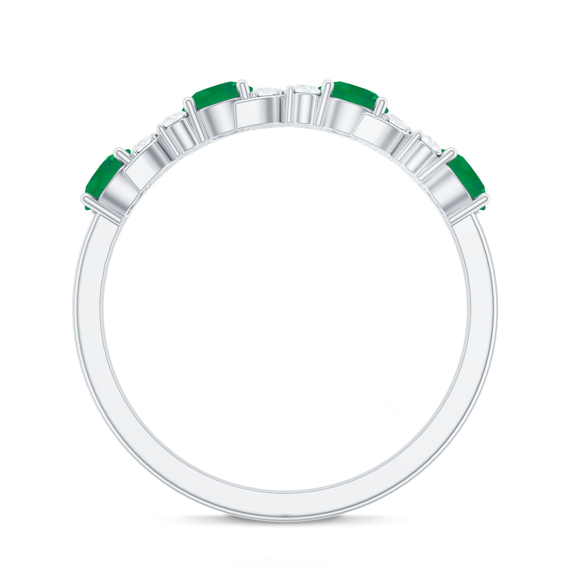 Natural Emerald Diamond Half Eternity Anniversary Band with Certificate