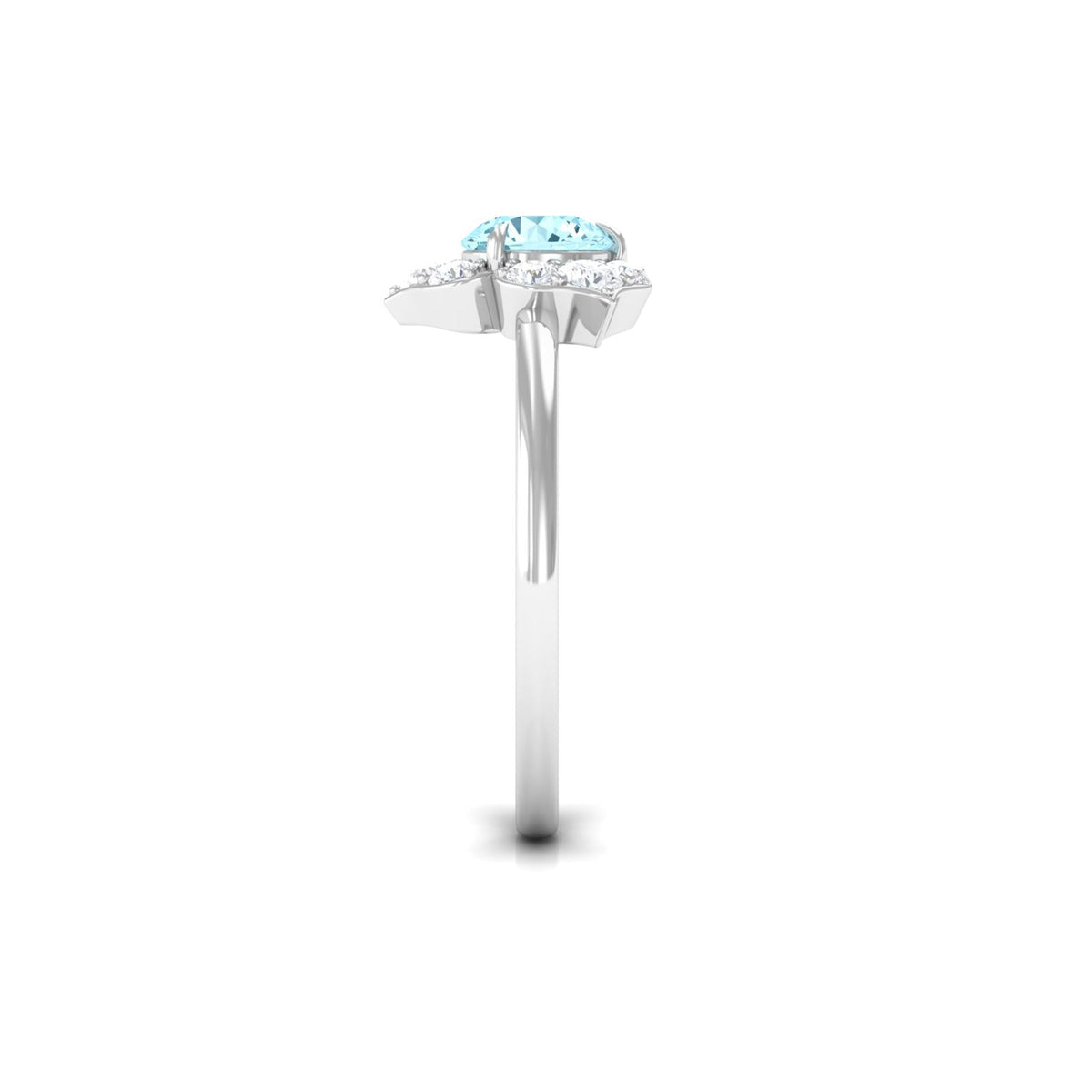 Real Round Aquamarine and Diamond Flower Engagement Ring with Certificate