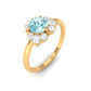 Real Round Aquamarine and Diamond Flower Engagement Ring with Certificate