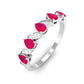 Real Pear Shape Ruby Half Eternity Ring with Diamond for Women