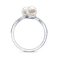 Natural Freshwater Pearl 2 Stone Engagement Ring with Diamond