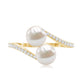Natural Freshwater Pearl 2 Stone Engagement Ring with Diamond