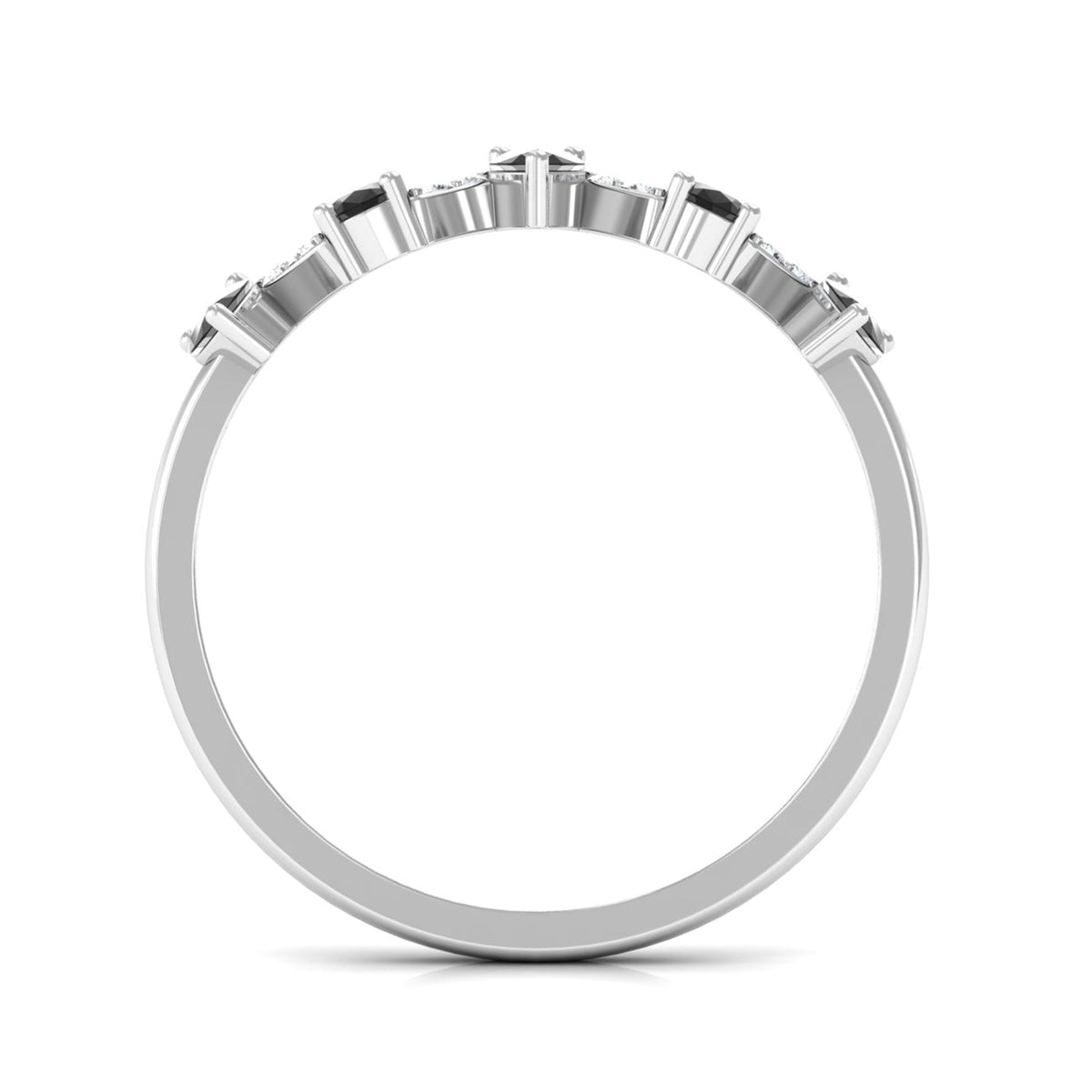 Anillo de banda de media eternidad de ónix negro en forma de pera con diamante