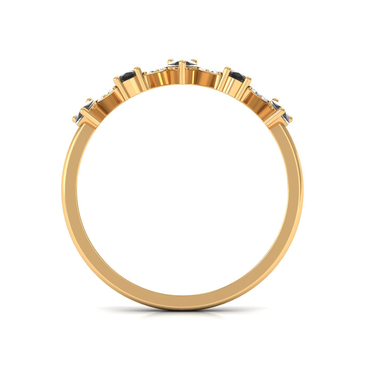 Anillo de banda de media eternidad de ónix negro en forma de pera con diamante