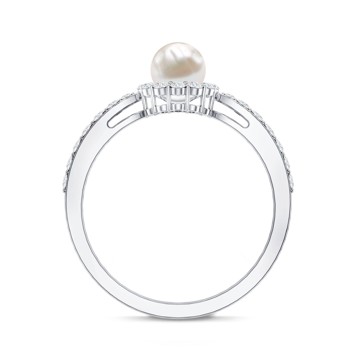 Cultured Freshwater Pearl 2 Carat Engagement Ring with Diamond Halo