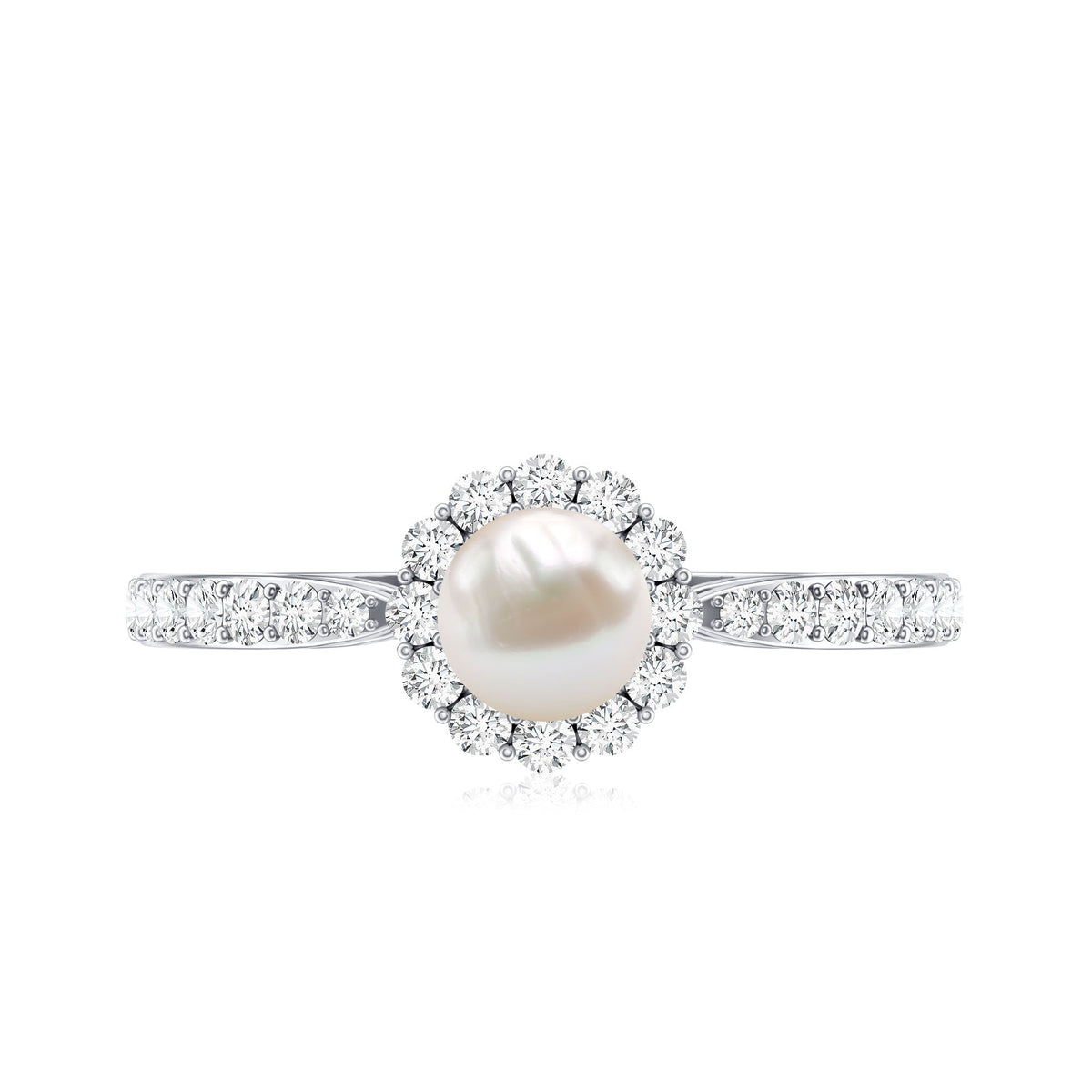 Cultured Freshwater Pearl 2 Carat Engagement Ring with Diamond Halo