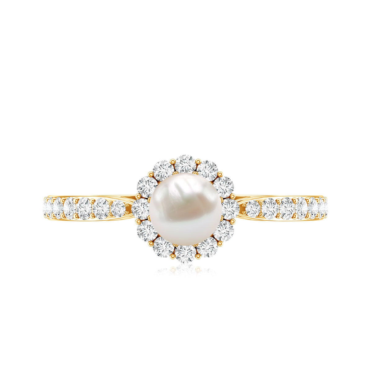 Cultured Freshwater Pearl 2 Carat Engagement Ring with Diamond Halo