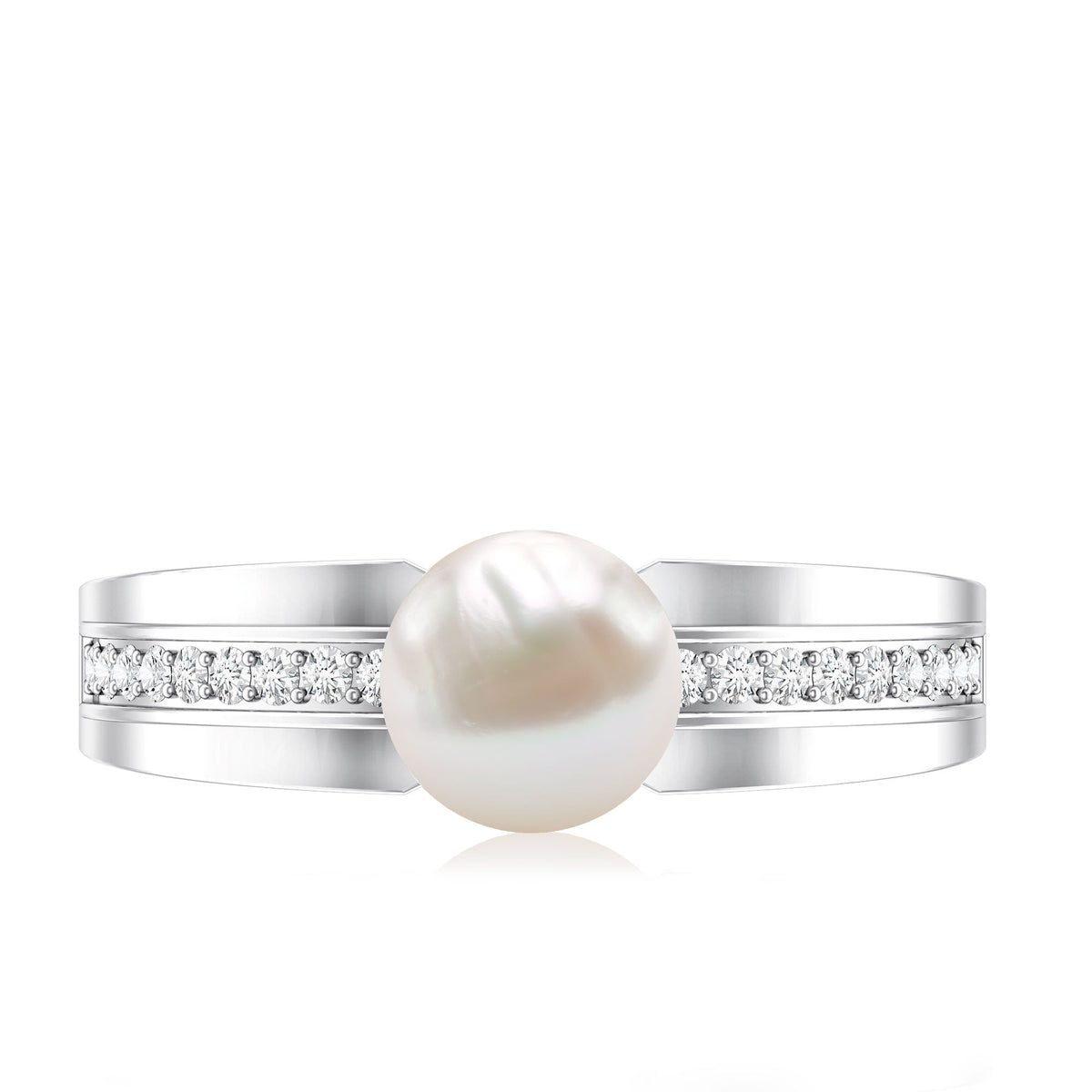 2.2 Carat Freshwater Pearl Engagement Ring with Diamond for Women