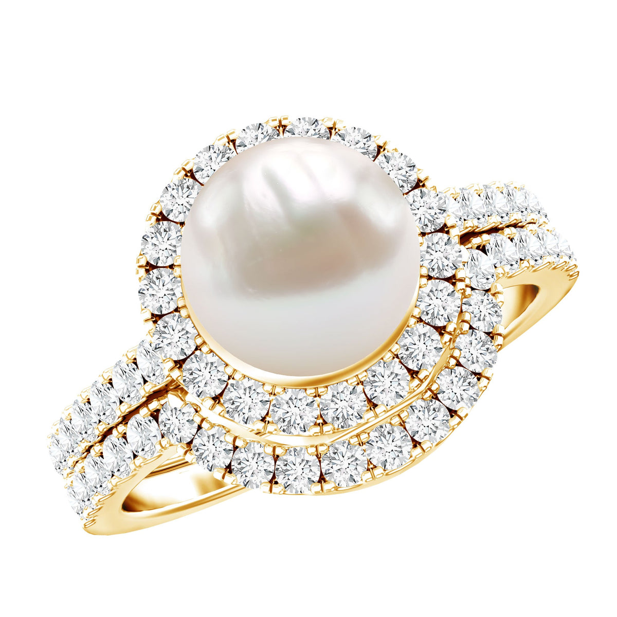 Cultured 7.4 Carat Freshwater Pearl Engagement Ring with Diamond Wedding Band