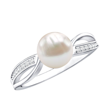 Cultured 3 Carat Freshwater Pearl Engagement Ring with Diamond