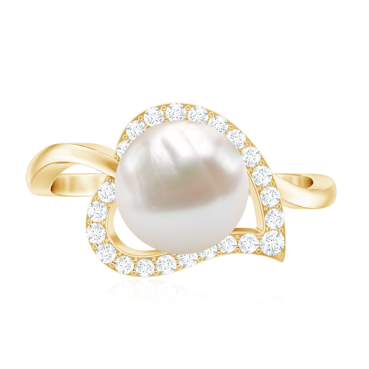 Cultured Freshwater Pearl Promise Ring with Diamond Leaf